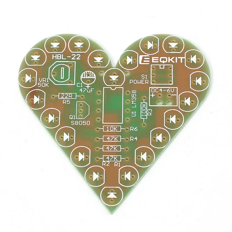 Электронный DIY Kit сердце Форма охлаждающаяся Лампа Комплект DC 4 V-6 V Дыхание светодиодный люкс Красный белого и синего цвета зеленый DIY продукция для обучения