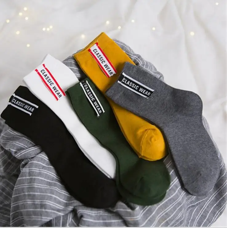 2017 горячие осенние зимние хлопковые носки с надписью Женские однотонные теплые