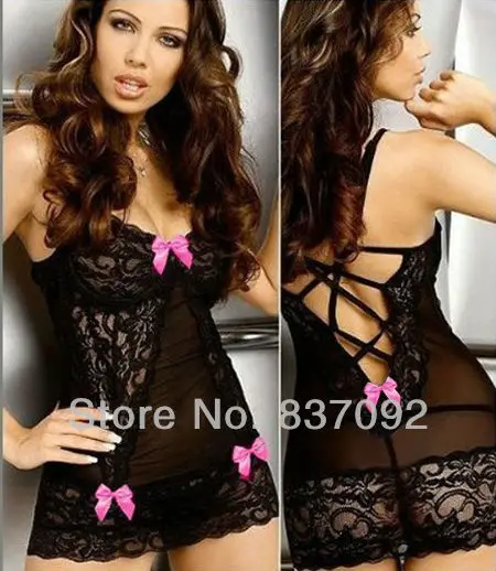 Черный плюс размер S M L XL XXL XXXL XXXXL 2XL Сексуальное женское белье Babydoll Chemise ПЛАТЬЕ с бантами нижнее белье пижамы-7084