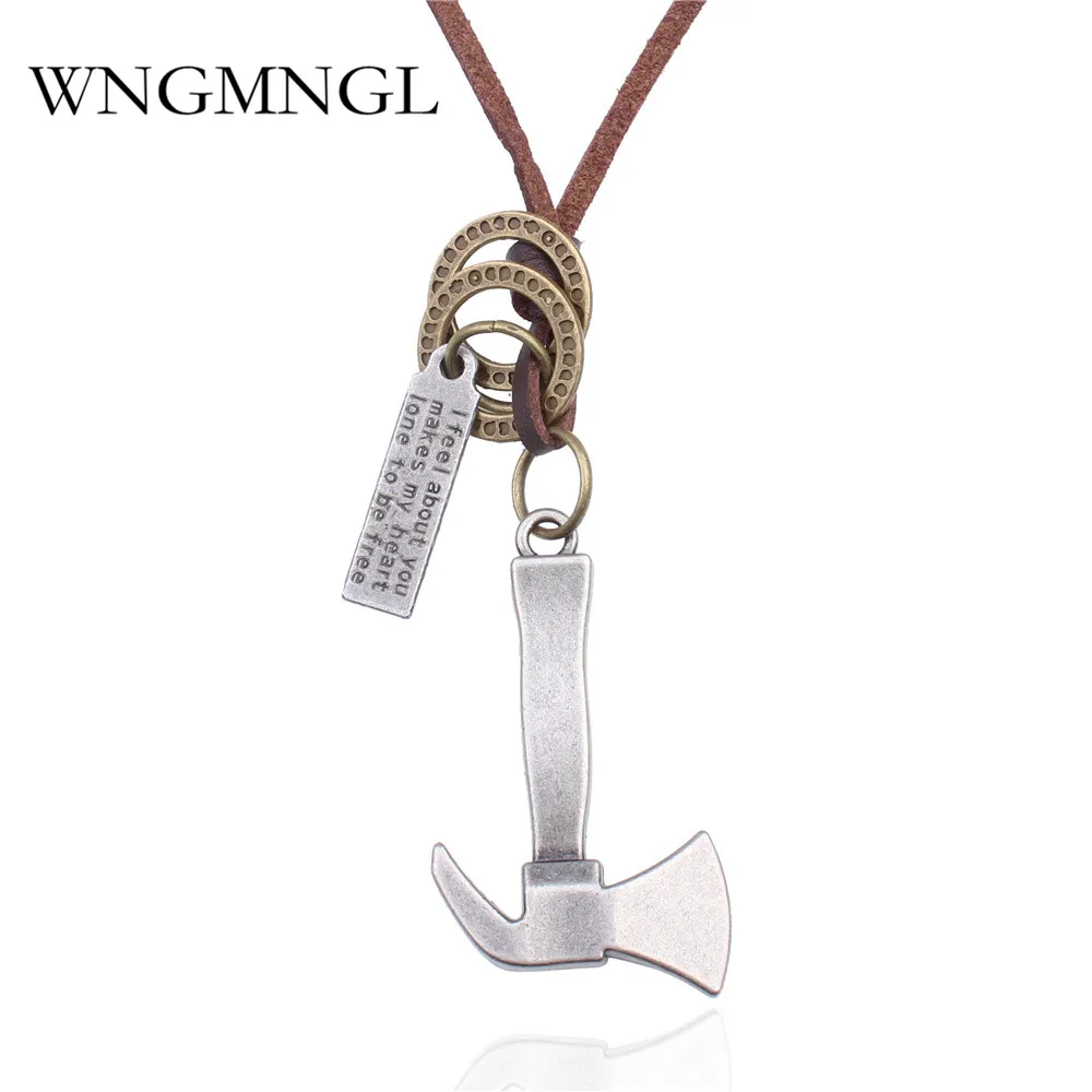 

WNGMNGL 2018 New Vintage Unique Necklaces Antique Silver Alloy Ax Pendant Necklaces For Women Men Jewelry Accessories Bijoux