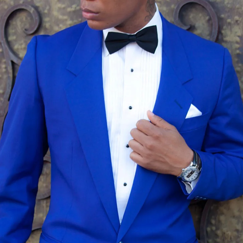 Королевский синий свадебный смокинг для Slim Fit Мужские костюмы 2 шт куртка черные