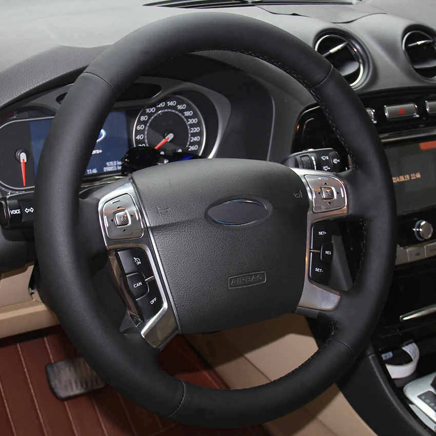 Натуральная кожа черного цвета чехол рулевого колеса автомобиля для Ford Mondeo Mk4