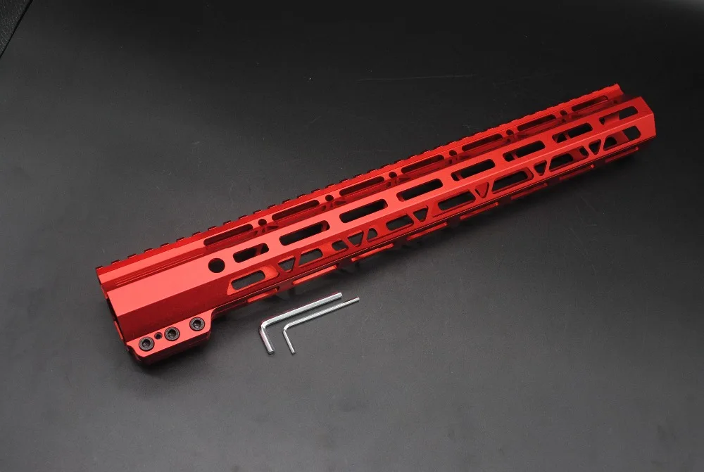 

TriRock 15'' inch Chinese Red Anodized M-lok Handguard Rail Clamping Style Free Float Picatinny Mount System Fit .223/5.56