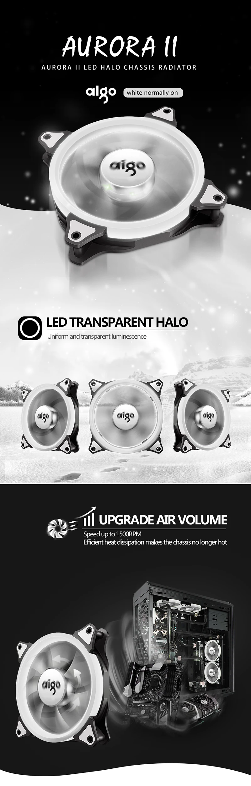 Aigo aurora II Вентилятор Кольцо Led чехол для компьютера Вентилятор охлаждения ТИХИЙ 120 мм белый