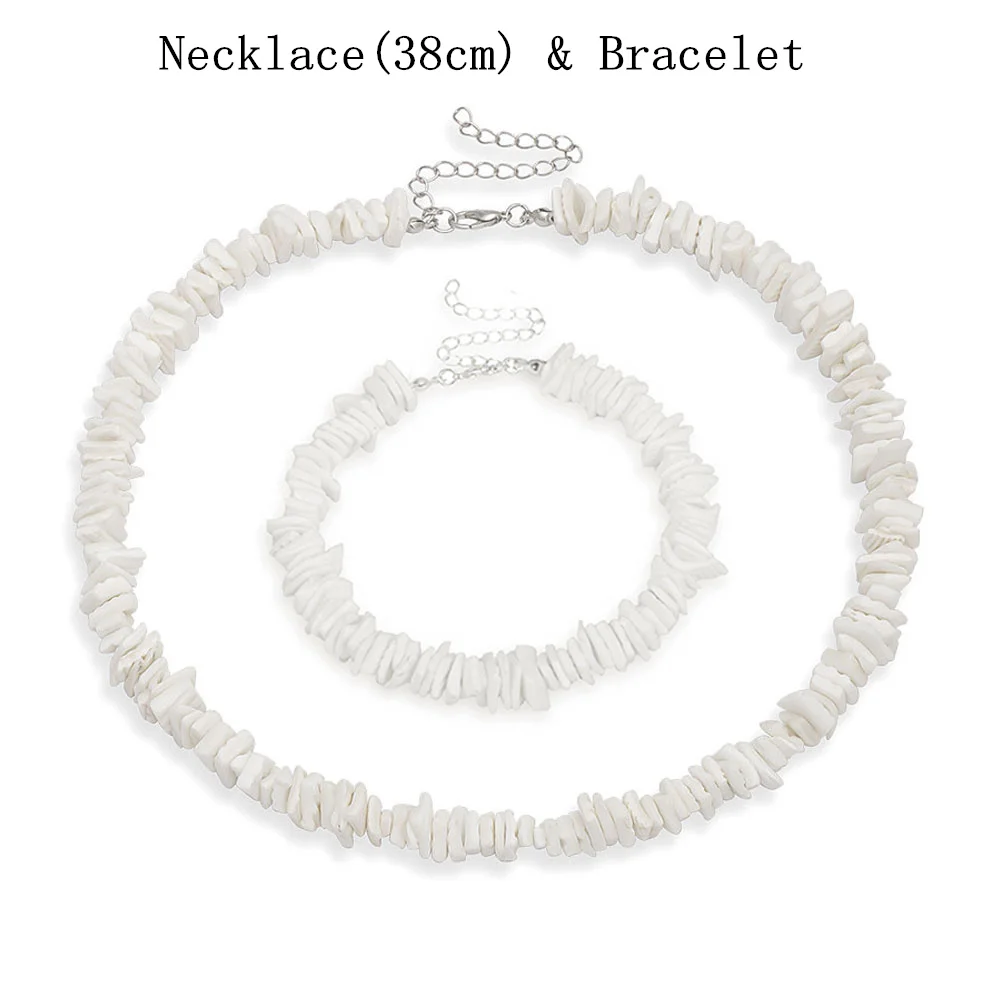 1 Set Bohemian Hawaii Puka White Clam Chips Shell Necklace Irregular Chips Seashell Choker Necklace Summer Beach Statement Jewelry - Metal Color: 1 Set