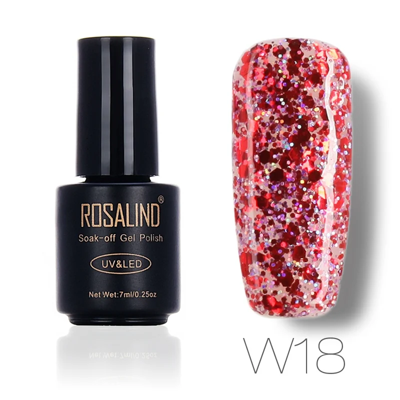 W18 ROSALIND 7 мл дизайн ногтей алмазный Блестящий Гель-лак для ногтей УФ светодиодный замачивающийся лак дизайн нужен топ и Базовое покрытие - Цвет: W18