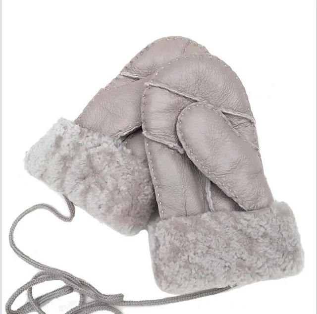 Новое поступление, зимние перчатки из овчины для маленьких мальчиков и девочек, теплые рукавицы с веревкой, перчатки для детей ясельного возраста