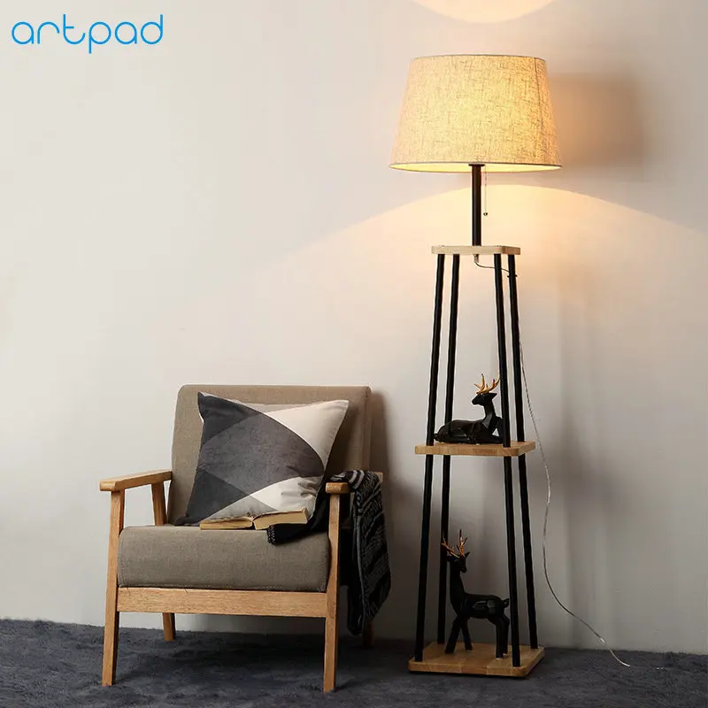 Artpad, американский стиль, деревянный торшер, тканевый абажур, E27, светодиодный напольный светильник для гостиной, кабинета, спальни, светильник, EU/US Plug in