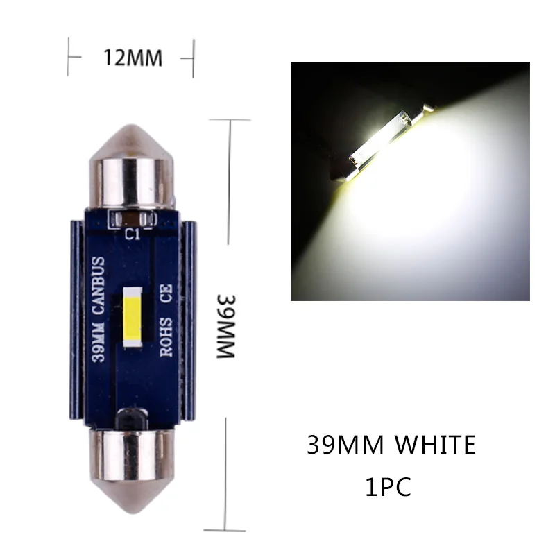 39MM 1 шт., CANBUS c5w светодиодный 31 мм 36 мм 39 мм 41 мм 1SMD 1860 чип, светодиодный лампочка, автомобильный купольный светильник Canbus, без ошибок, автомобильная внутренняя лампа для чтения - Испускаемый цвет: 39MM