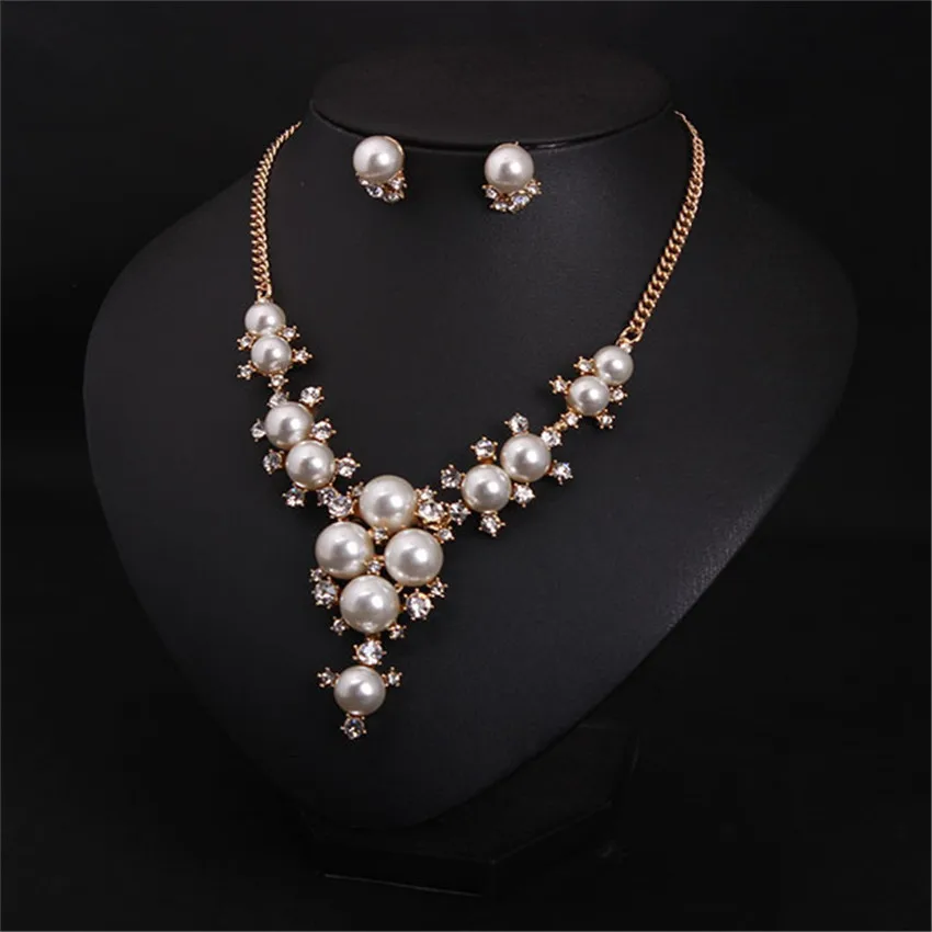 Ожерелье и серьги женские из цинкового сплава с жемчугом|set necklace|necklace with earringsjewelry