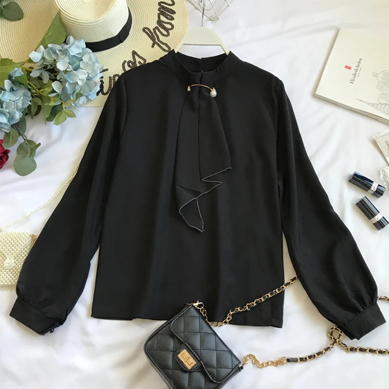 Шифоновая женская блузка с длинным рукавом элегантная повседневная офисная