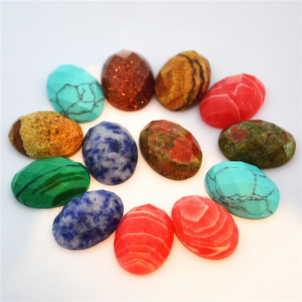 

Hot! New 10pcs Natural Stone Pure Manual Section Cabochon Beads 18*13mm Oval Mixed Color Stone Beads For DIY Jewelry Findings