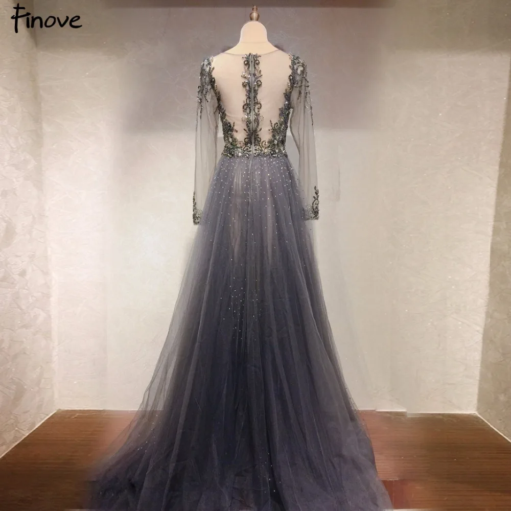 Finove вечернее платье длинное Robe de soiree сексуальное платье с v-образным вырезом в стиле ампир Линия Иллюзия Тюль полностью вышитое бисером длина до пола женское платье платья