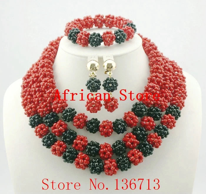 

Newest african beads jewelry set nigerian wedding african beads 7 color indian multi layer necklace / Earrings women BS303-3