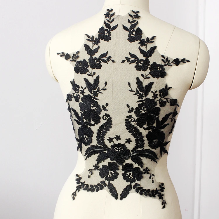 

bigsize white black lace embroidered patch applique for stage performance dress sewing on fashion clothes decoration patches