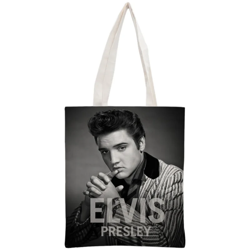 Custom Elvis Presley Tote Bag Reusable Handbag Women Shoulder Pouch Foldable Canvas Shopping Bags Women Canvas Shoulder Bag