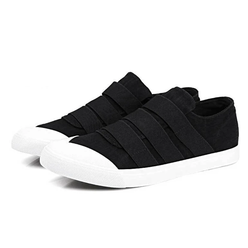 New Men Canvas Shoes Casual Sneakers Flat Loafers with Belt Decor Retro Style Black Skate Footwear Breathable Wear-resistant | Обувь