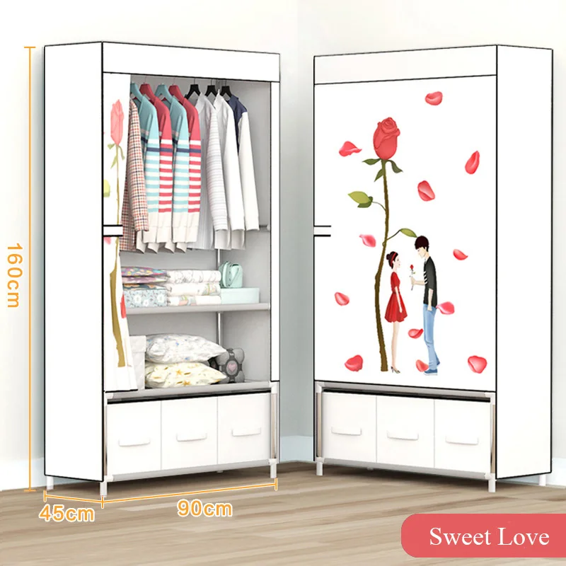 Sweet Love Простой шкаф с выдвижным ящиком, портативный складной шкаф для одежды, усиленный каркас, Современная Минималистичная мебель для спальни - Цвет: Sweet Love