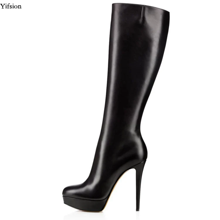 Olomm/Новое поступление, женские сапоги до колена на платформе пикантные сапоги на высоком каблуке-шпильке черные туфли с круглым носком женская обувь, большие американские размеры 5-15