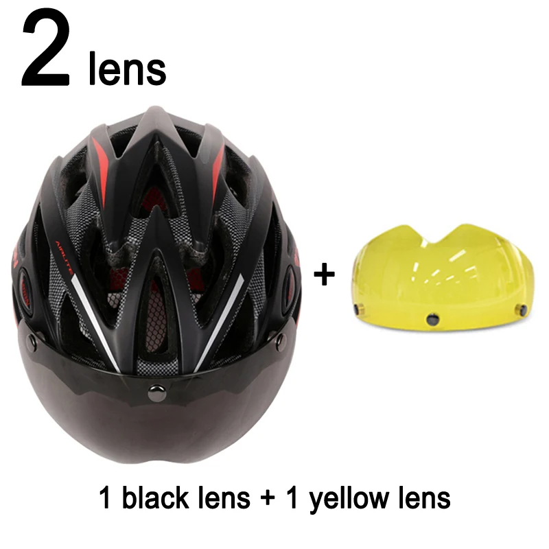 Black Red 2 Lenses MOON 275g Магнитные очки Сверхлегкий велосипедный шлем с объективом в форме велосипеда шлем 25 вентиляционных отверстий Casco Ciclismo - Цвет: Black Red 2 Lenses
