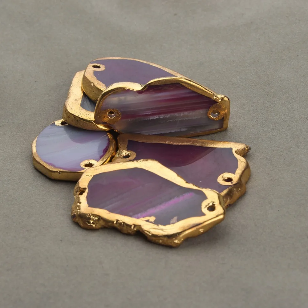 Wholesale 2020 New Fashion Irregular Double Hole Natural Stone Pink Pendants Connectors for Necklace Jewelry Making Findings | Украшения и