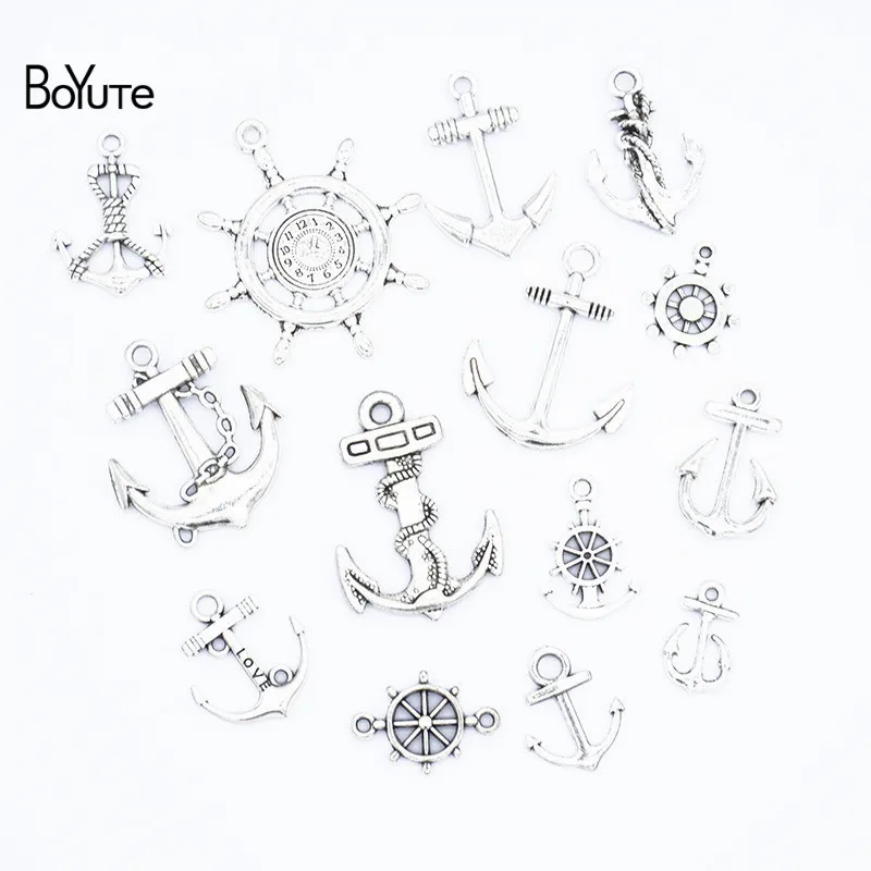 

BoYuTe Factory Direct Wholesale Mix 14 Styles Antique Silver Anchor Rudder Pendant Charms Diy Alloy Jewelry Accessories