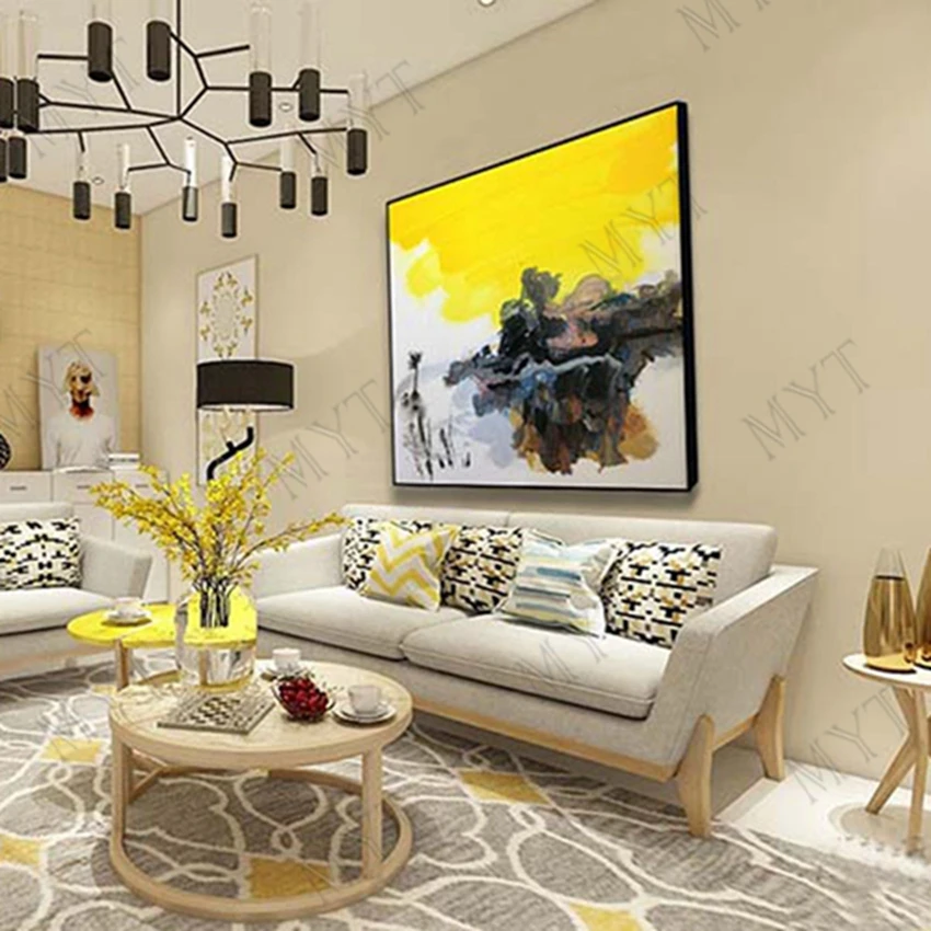 100% ручная роспись маслом абстрактные животные золотые рыбки Картина на холсте