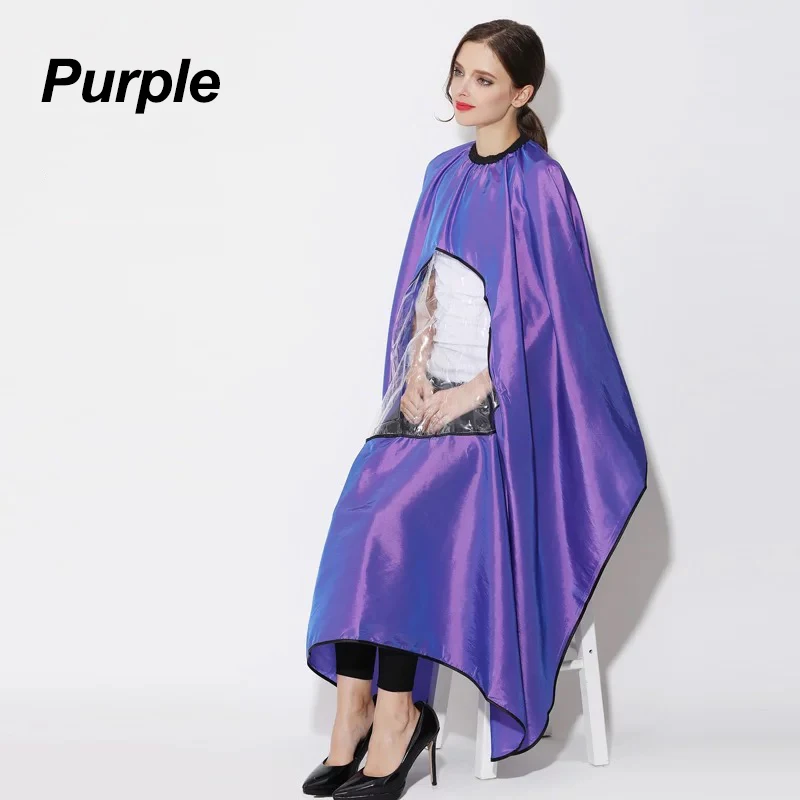Purple Прозрачная оконная накидка для салона парикмахер укладка Водонепроницаемый Фартук платье может играть телефон парикмахерские принадлежности 1355 - Цвет: Purple