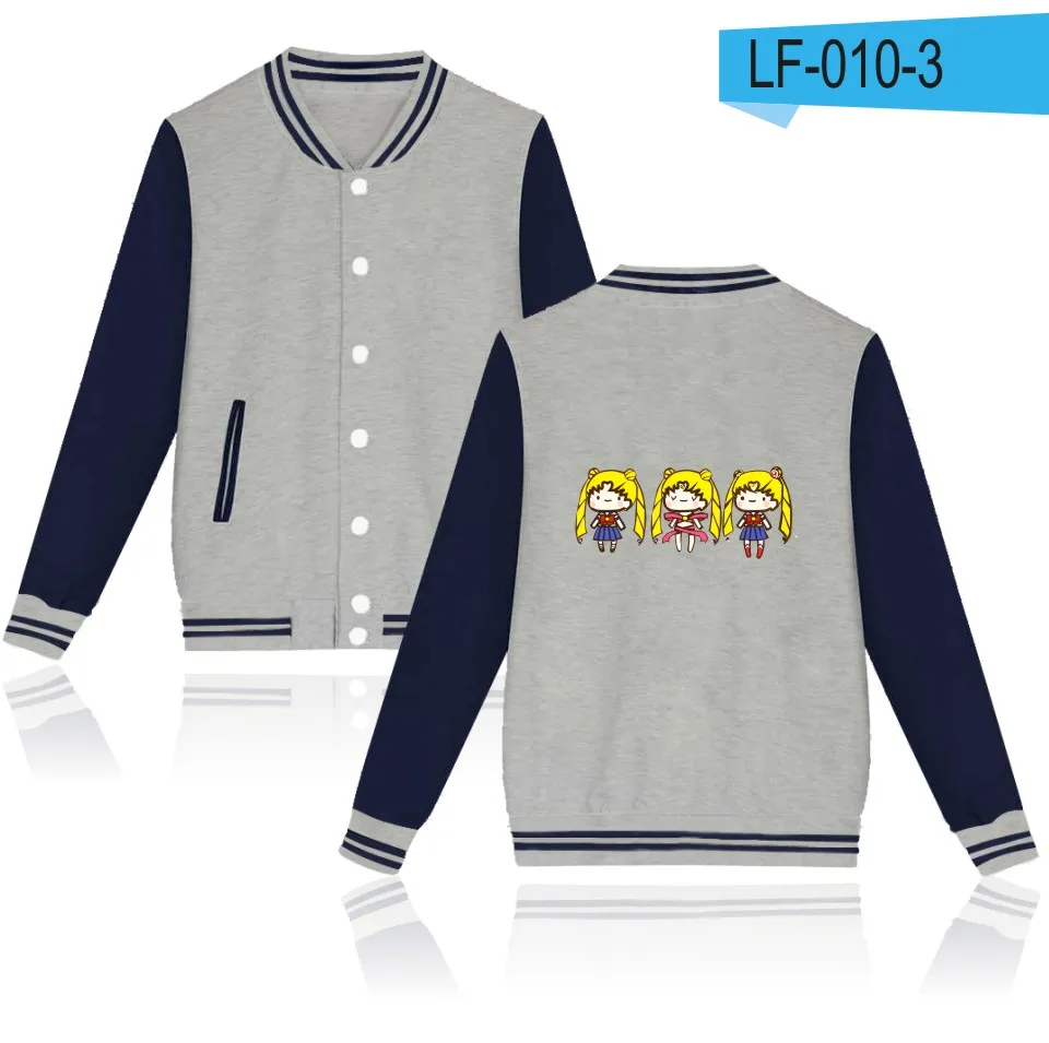 Gray and Navy blue Зимнее женское пальто Сейлор Мун бейсбольная куртка с капюшоном для мужчин и женщин хип-хоп Уличная одежда куртка-бомбер на пуговицах casaco 4xl - Цвет: Gray and Navy blue