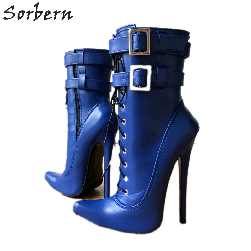 

Sorbern Matte Blue Ankle Boots Women 18Cm High Heels Runway Shoes Pointy Toes Womens Boots Autumn 2019 Ankle Booties Short