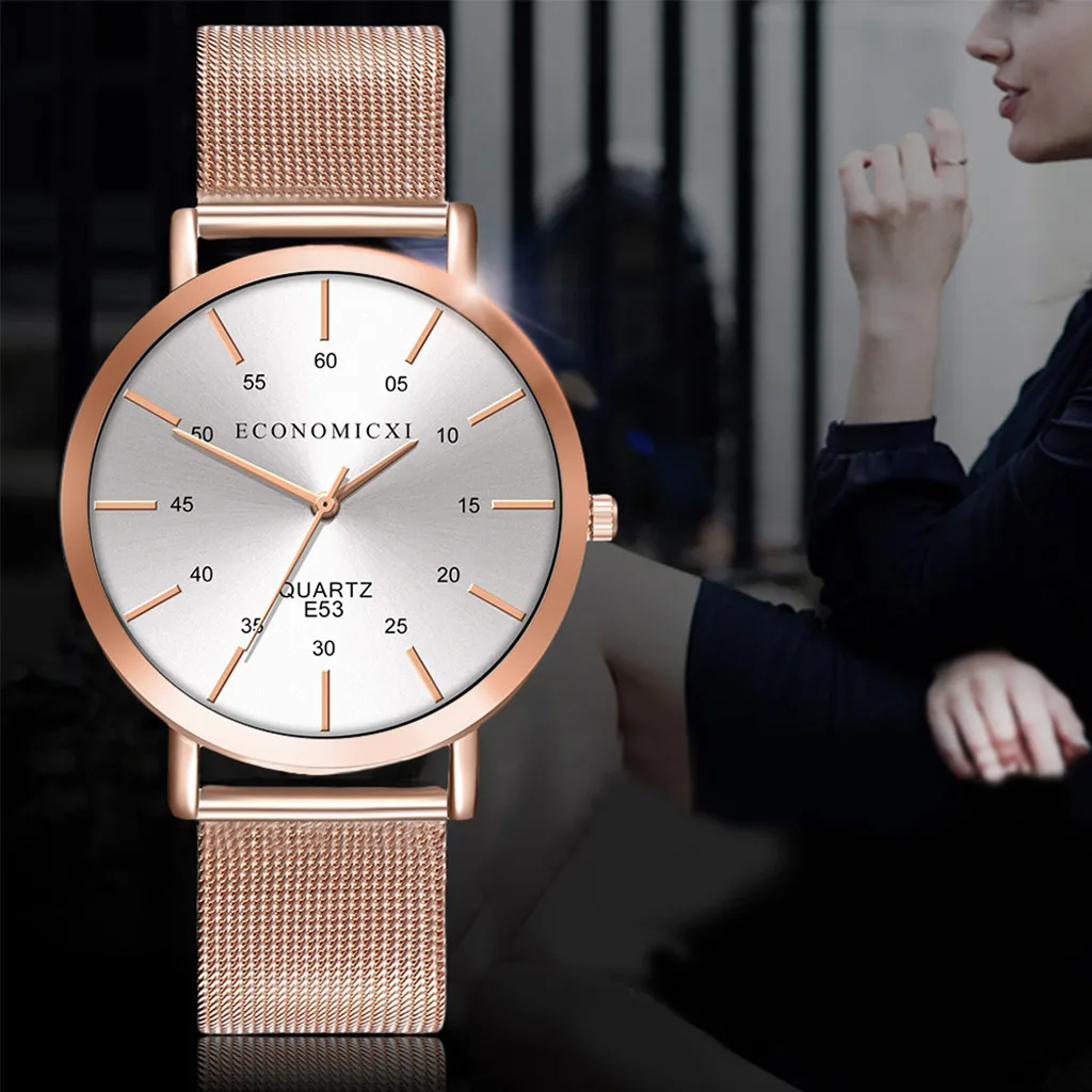 Женские часы с браслетом розового золота аналоговые кварцевые наручные Прямая