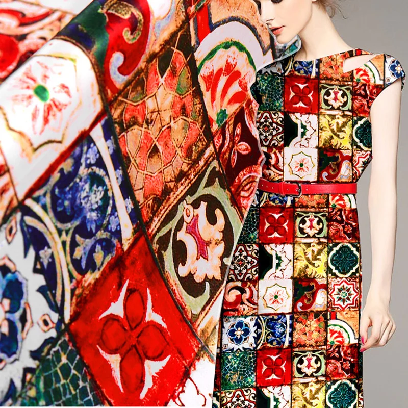 50x108cm/piece Gorgeous Retro European Mosaic Style 100% Real Silk Fabric Cloth For Manual Dress Clothing DIY Sewing Patchwork | Дом и сад