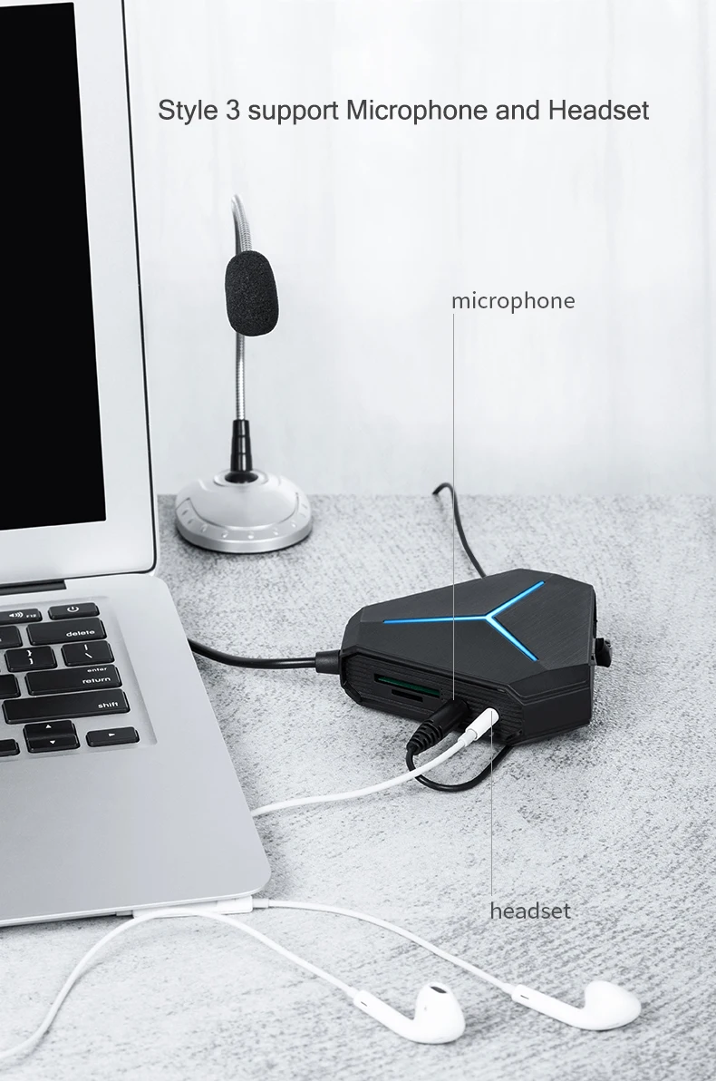 6 портов usb-хаб 1 м разветвитель кабеля с устройство для чтения карт SD TF Mic AUX классный светильник USB 2,0 концентратор для нескольких устройств настольного ноутбука