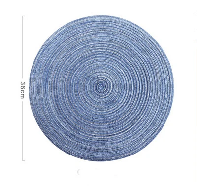 36cm Blue Антиобжимные круглые изоляционные подставки из рами, твердые Нескользящие салфетки, льняные кухонные аксессуары, декоративные домашние коврики, поднос для посуды - Color: 36cm Blue