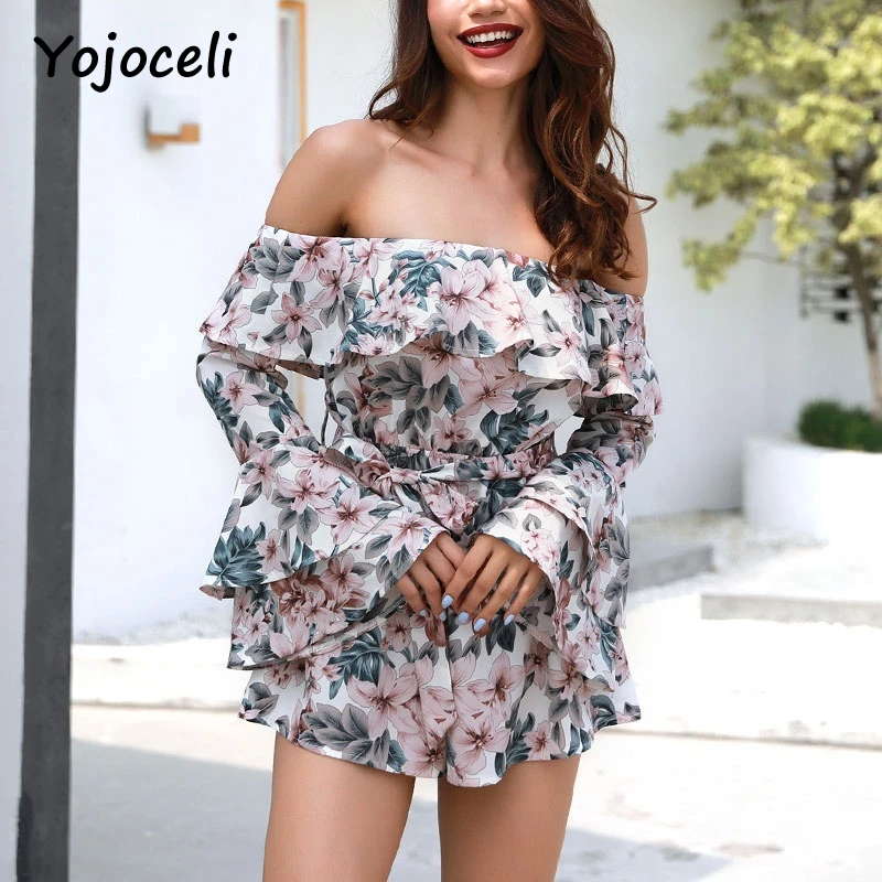 Женский комбинезон Yojoceli пляжный с открытыми плечами и цветочным принтом