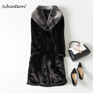 Зимнее меховое пальто Schinteon, Длинная Верхняя одежда из искусственногоискусственного кроличьего меха с воротником из искусственного лисьего меха, теплая одежда, S-6XL