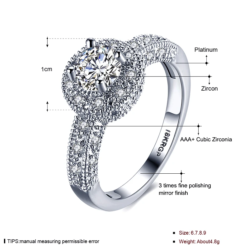 2017 Новое поступление Классическое белое золотое кольцо с фианитом для женщин Маленький кубический цирконий Выложенные модные украшения LR0813.