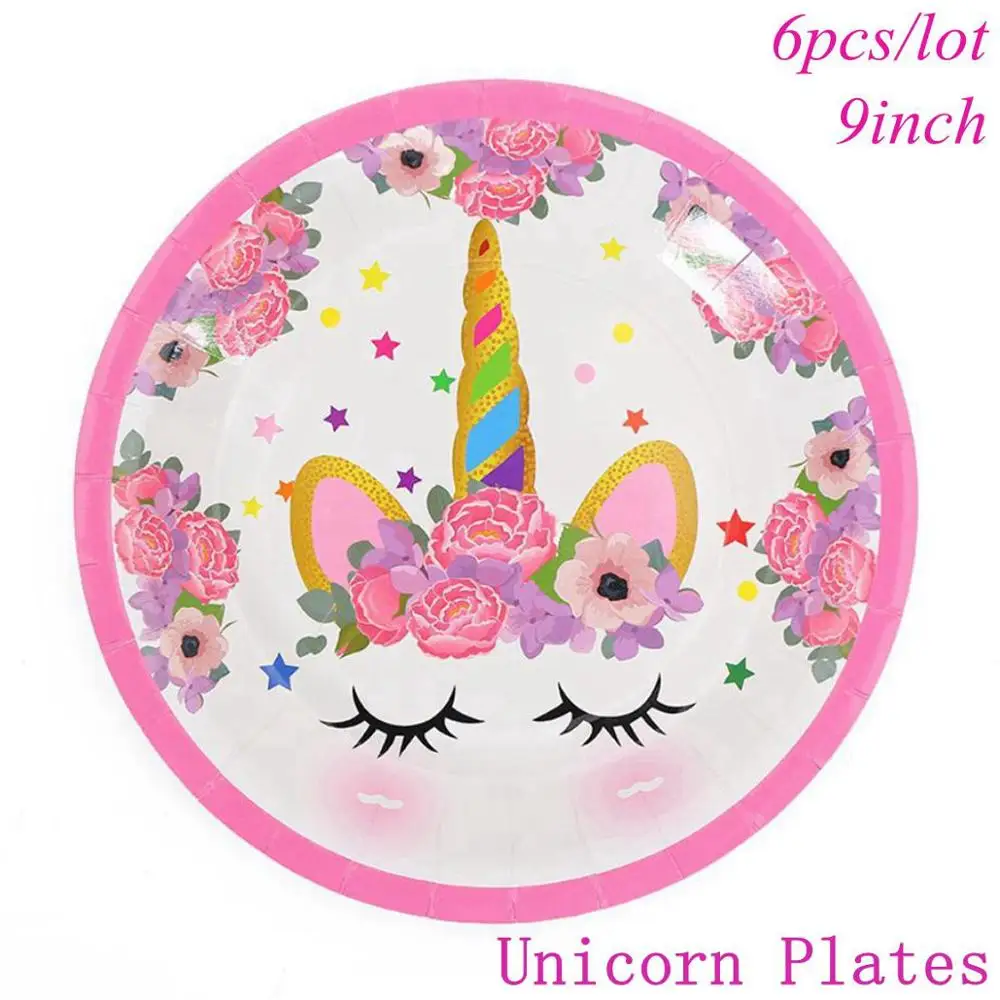 Unicorn Big Plates Taoup 1 Набор тарелок с единорогом, скатерть, чашка, шапка, салфетки с единорогом, вечерние одноразовые столовые приборы, праздничные вечерние принадлежности на день рождения - Цвет: Unicorn Big Plates