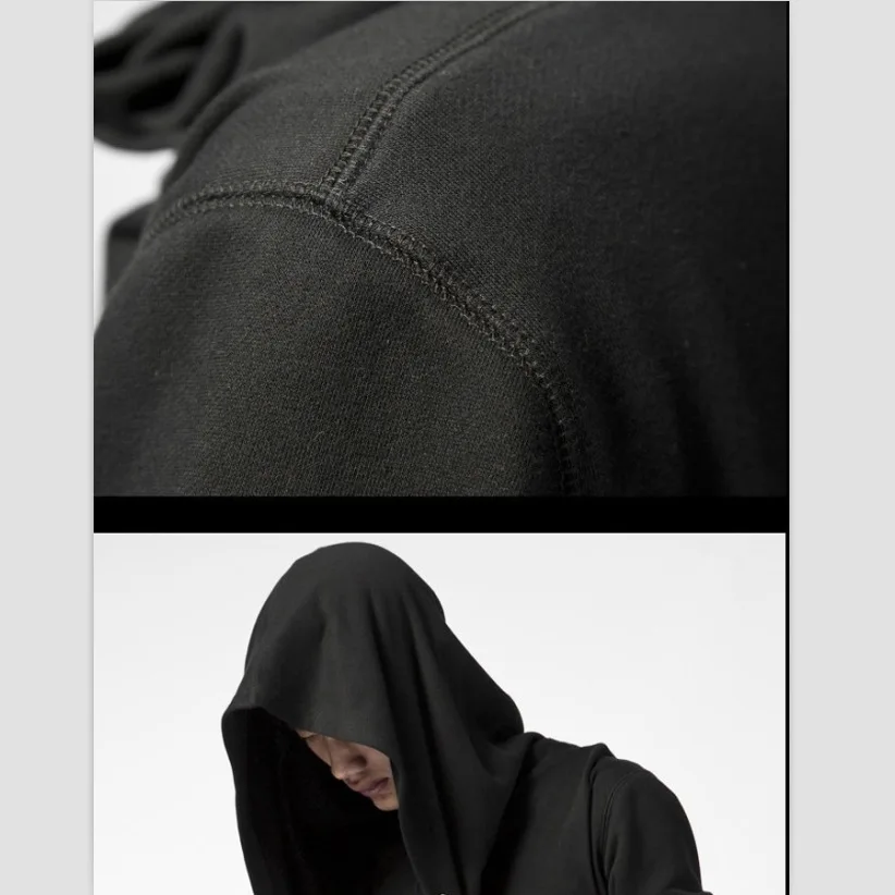 Мужская Длинная толстовка с капюшоном темно-синяя Повседневная куртка-кардиган