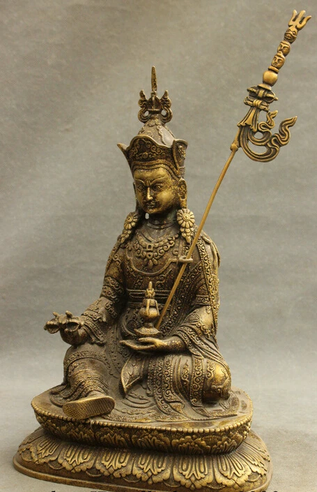 12 &quotТибетский Бронзовый буддистский Vajra Lotus Padmasambhava Guru Rinpoche статуя Будды|statues