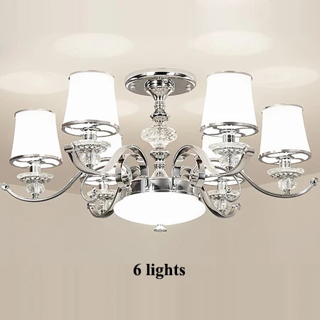 6 lights Современный, хромированный, металлический светодиодные люстры Гостиная с украшением в виде кристаллов Светодиодная потолочная люстра лампа Обеденная Стекло люстра лампа - Цвет абажура: 6 lights