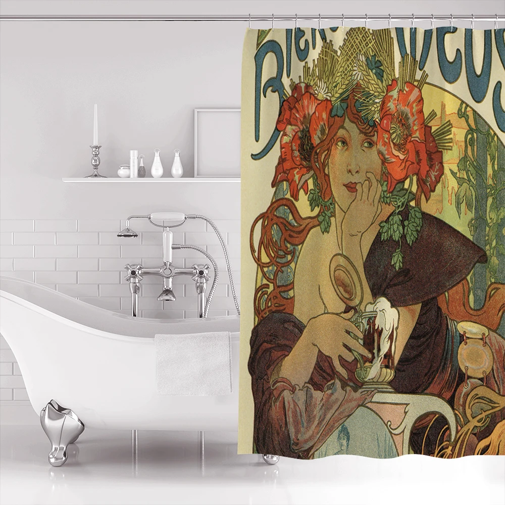 Alfons Mucha art nouveau пивная реклама занавеска для душа Экологичная запасная ванной