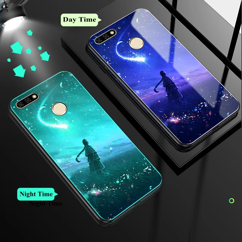 Чехол из закаленного стекла для Huawei Honor 7C Aum-L41 5,7, светящийся чехол для Huawei Honor 7C Pro 7A Pro Y7 Y6 Prime
