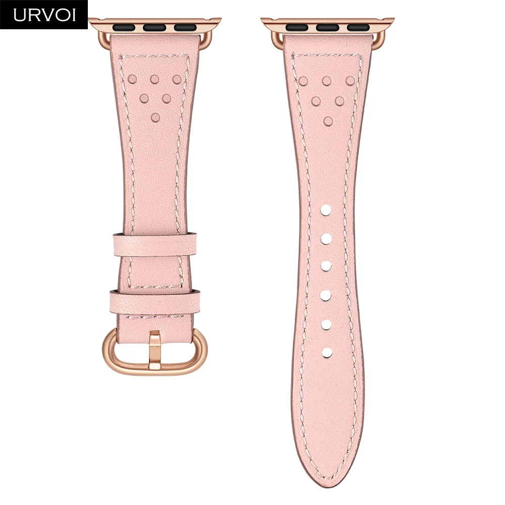 Pink flat URVOI кожаный ремешок для apple watch серии 4 3 2 1 slim fit ремешок для iwatch классические цвета розового золота адаптер/пряжки 40 44 мм - Цвет ремешка: Pink flat