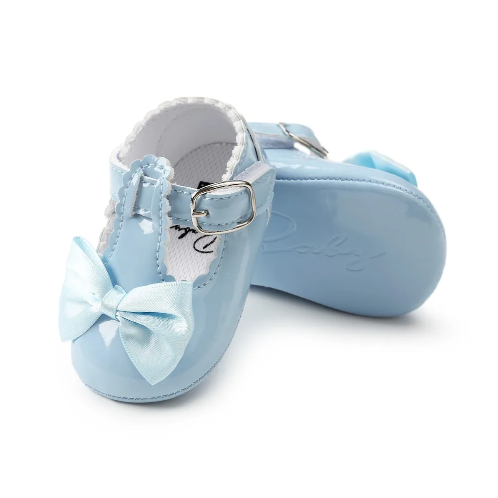 Светло голубая обувь для новорожденных из искусственной кожи девочек первых