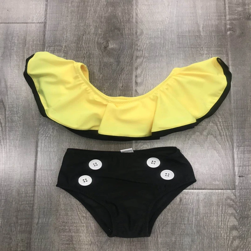 yellow Loozykit/Одежда для купания для маленьких девочек; коллекция года; летний детский купальный костюм из двух предметов для водных видов спорта; пляжное бикини - Цвет: yellow