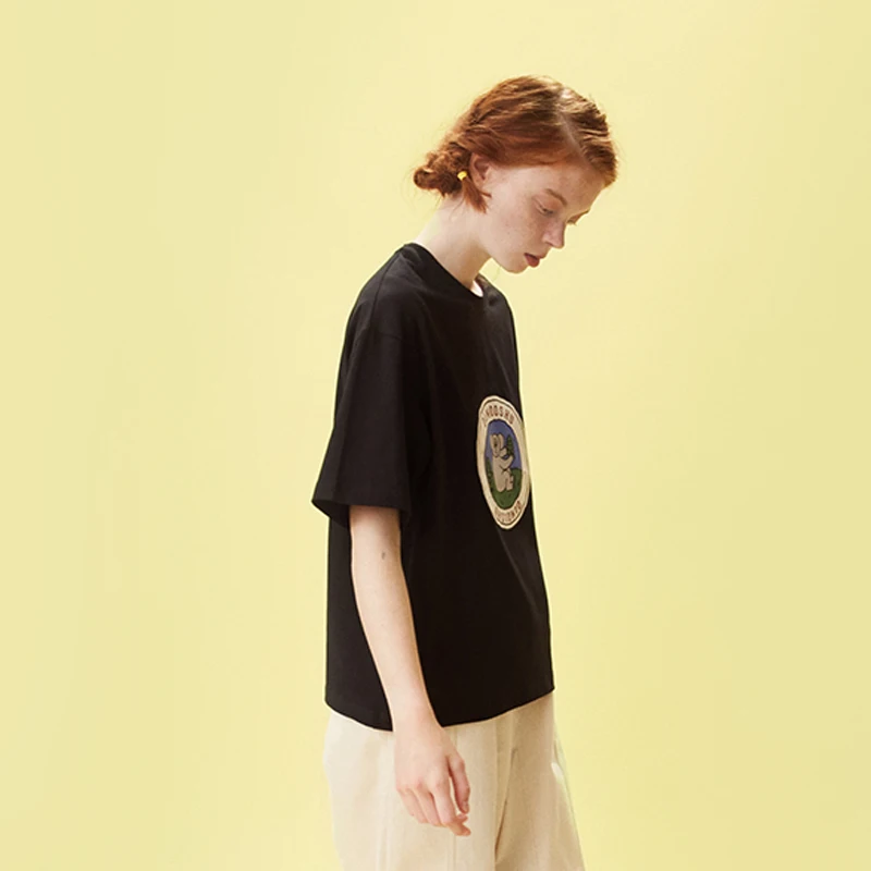 2019 Original Fashion Design Cartoon Koala Print Black Purple T-shirt Summer New Women's Cotton Round Neck Short-sleeved Shirt | Женская