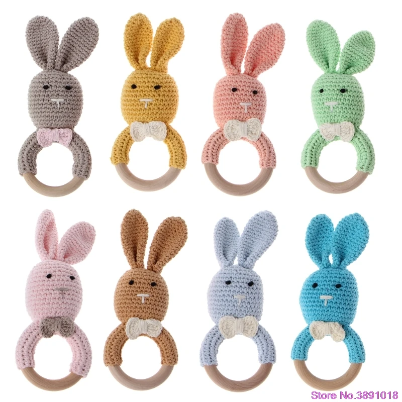 New Baby Bunny Ear Teether Wooden Teething Ring Newborn Sensory Toy Shower Gift