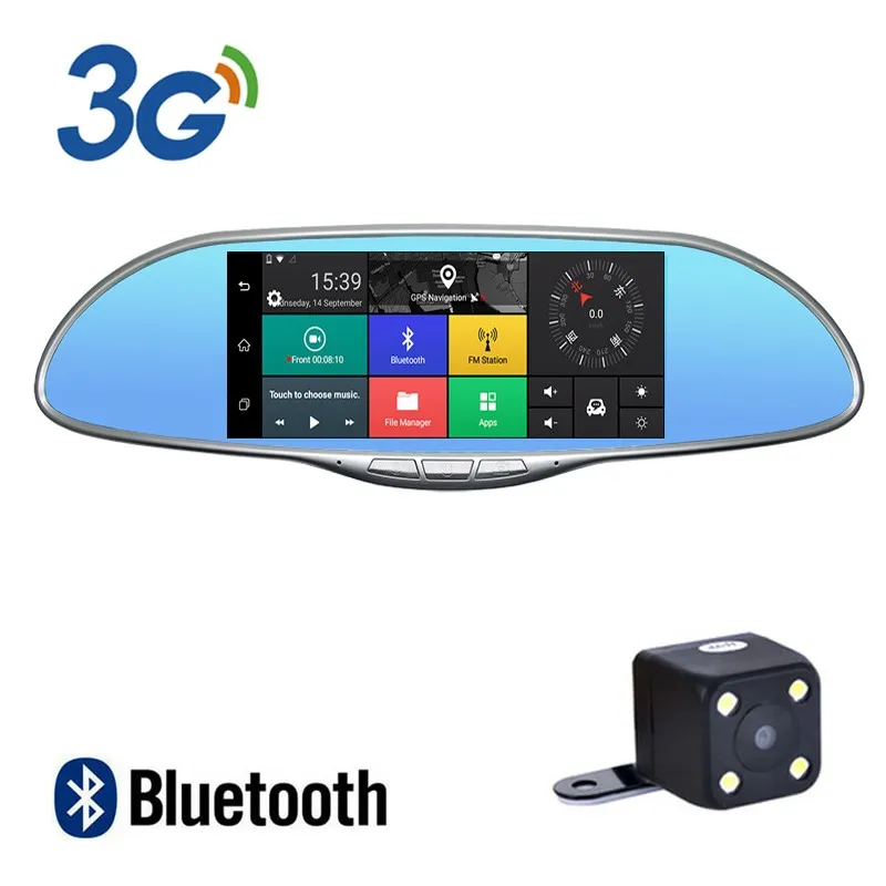Android 5 0 Автомобильное зеркало заднего вида 7 дюймов 1200MP FHD 1080P с 720P задней камерой GPS