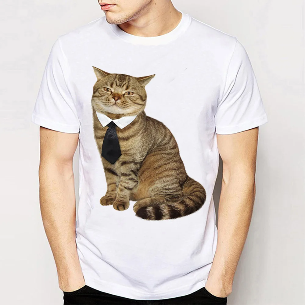 Футболка мужская с принтом кошек галстуков и шляп коротким рукавом | Мужская